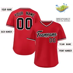 Red Black-White V-Neck Pullover Baseball Jersey 2