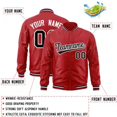 Red Black-White Varsity Full-Zip Letterman Bomber Jacket 2