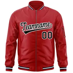 Red Black-White Varsity Full-Zip Letterman Bomber Jacket 3