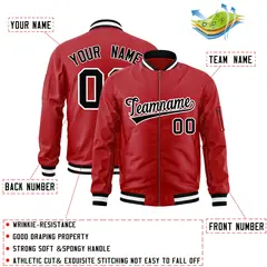 Red Black-White Varsity Full-Zip Letterman Bomber Jacket 2