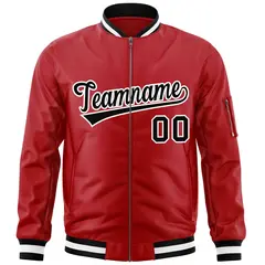 Red Black-White Varsity Full-Zip Letterman Bomber Jacket 3