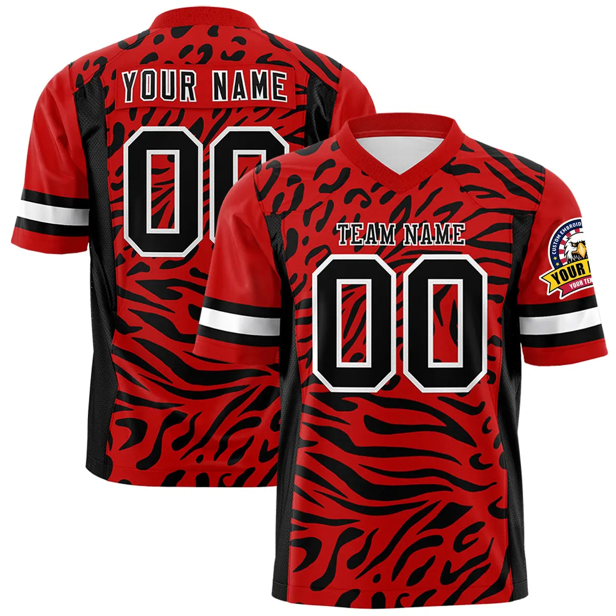Red Black-White Zebra Stripes Authentic Football Jersey