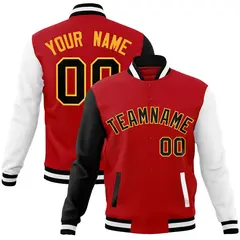 Red Black-Yellow Raglan Varsity Full-Snap Letterman Jacket 1