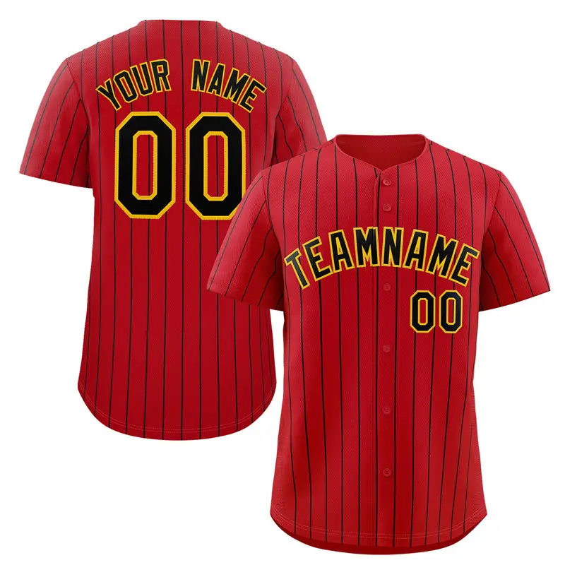 Red Black-Yellow Stripe Authentic Fashion Baseball Jersey