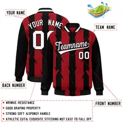 Red Blade Pattern Raglan Varsity Letterman Baseball Jacket 2