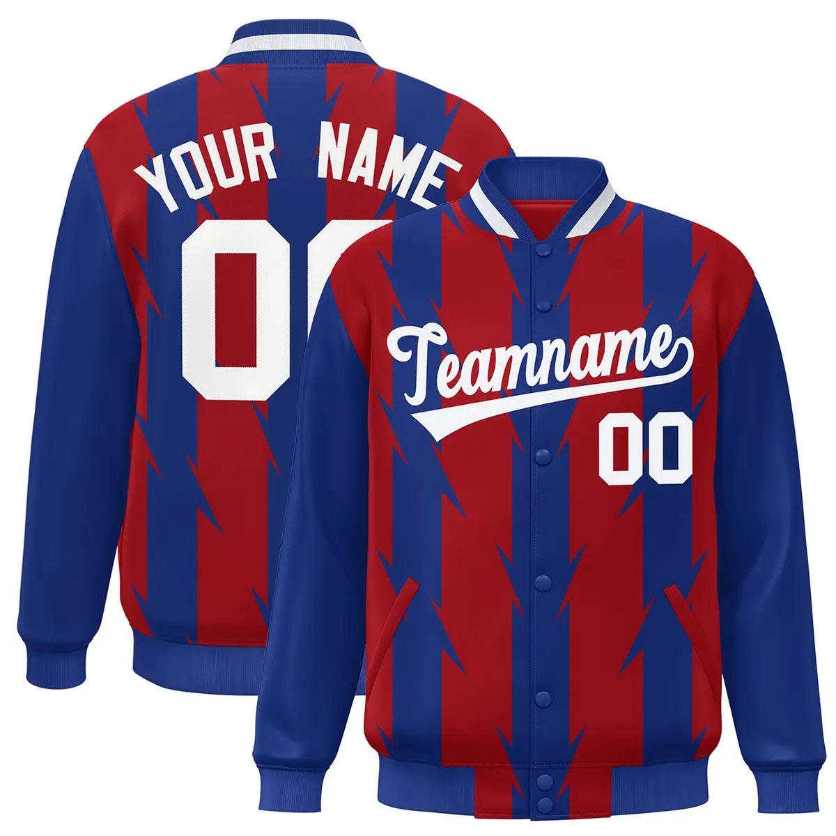 Red Blade Pattern Raglan Varsity Letterman Baseball Jacket