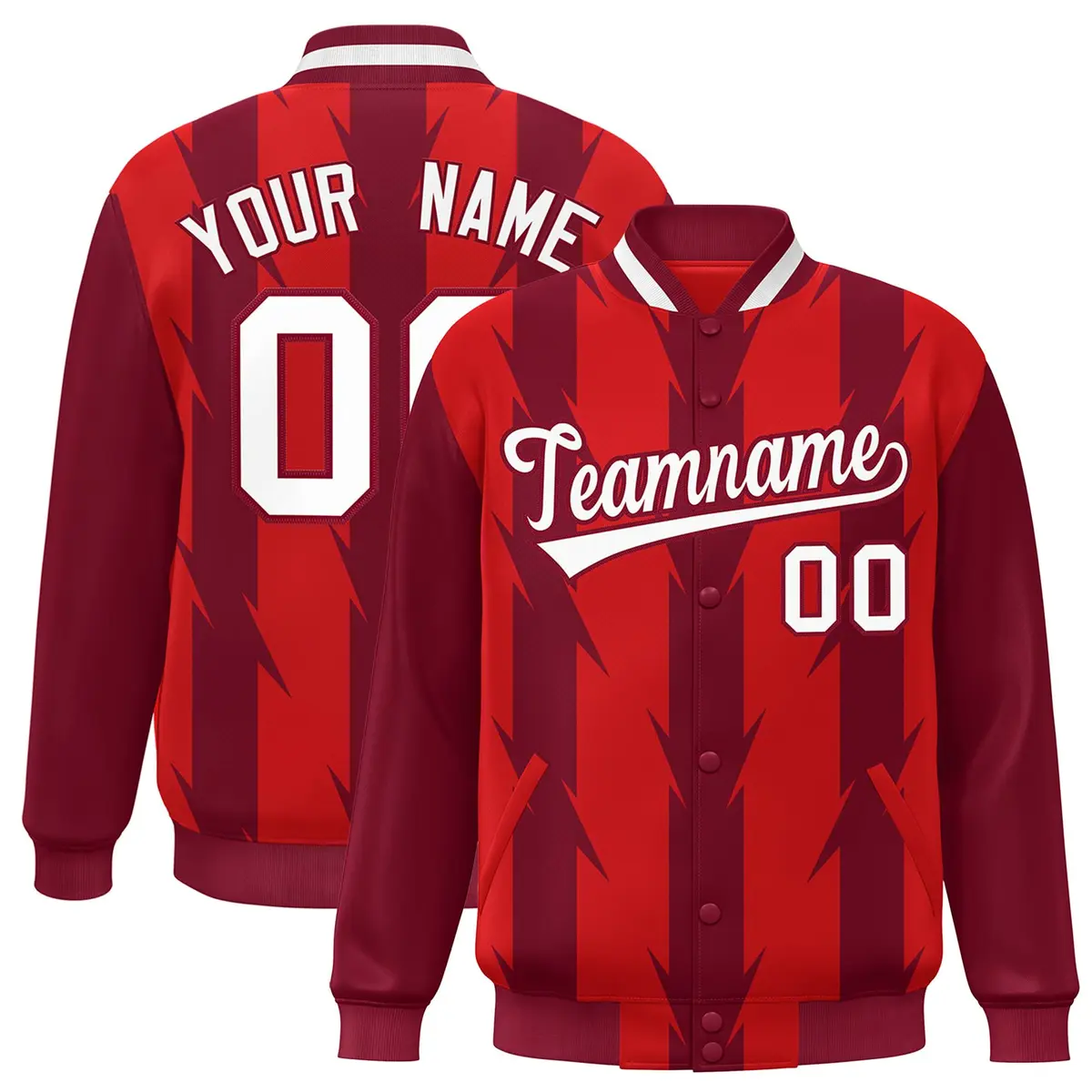 Red Blade Pattern Raglan Varsity Letterman Baseball Jacket