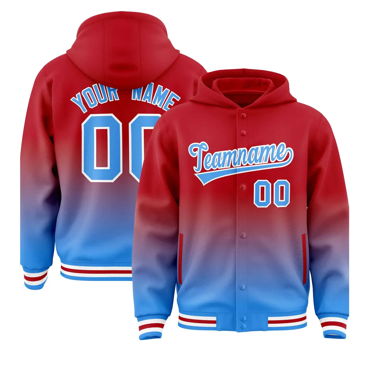 Red Blue Gradient Letterman Varsity Jacket Hoodie