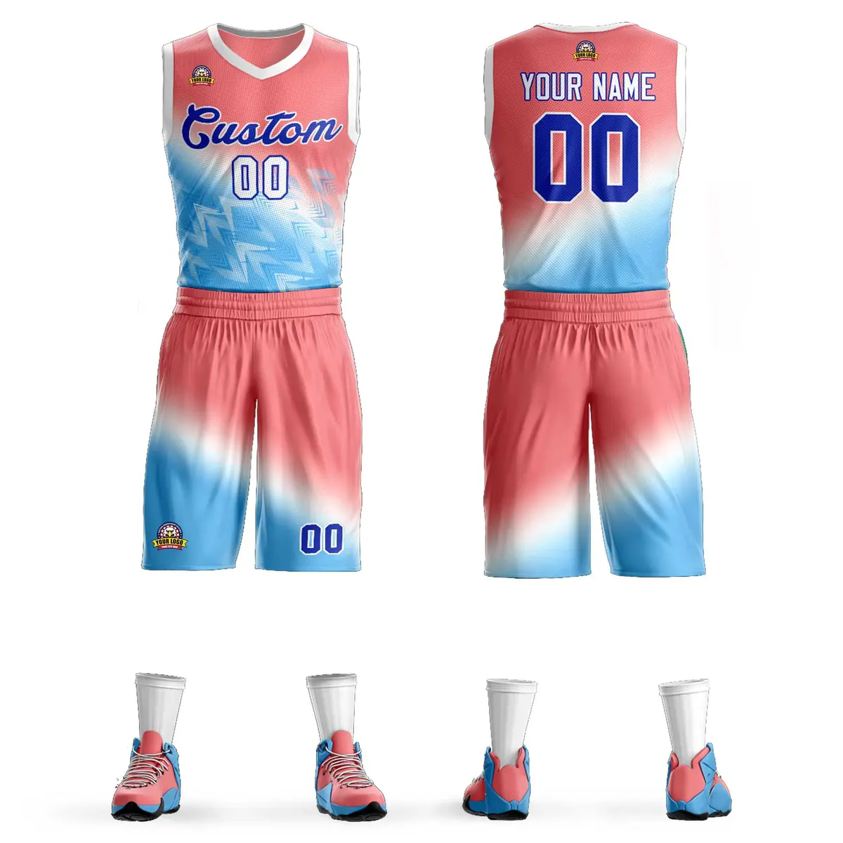 Red Blue-Royal Gradient Slash Basketball Jersey