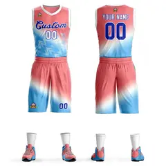 Red Blue-Royal Gradient Slash Basketball Jersey