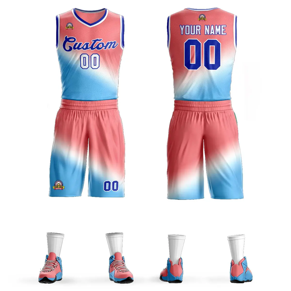 Red Blue-Royal Gradient Slash Basketball Jersey