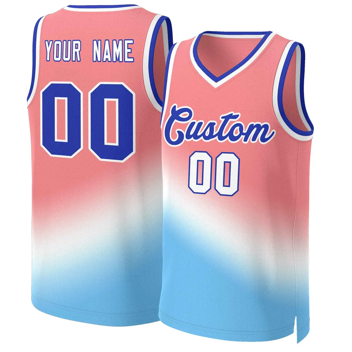 Red Blue-Royal Gradient Slash Fashion Basketball Jersey
