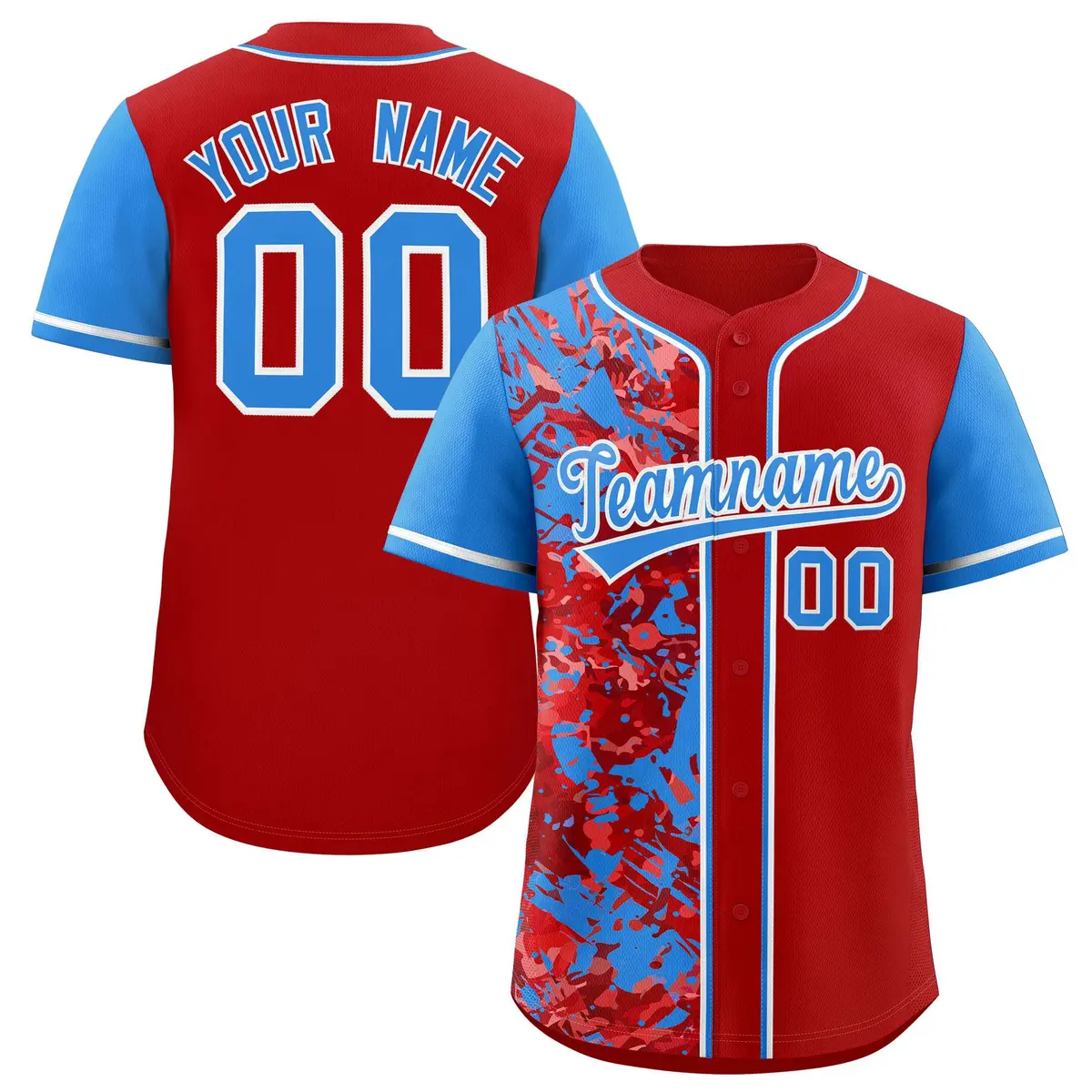 Red Blue Split Graffiti Raglan Sleeve Baseball Jersey