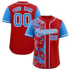 Red Blue Split Graffiti Raglan Sleeve Baseball Jersey 1