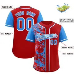 Red Blue Split Graffiti Raglan Sleeve Baseball Jersey 2