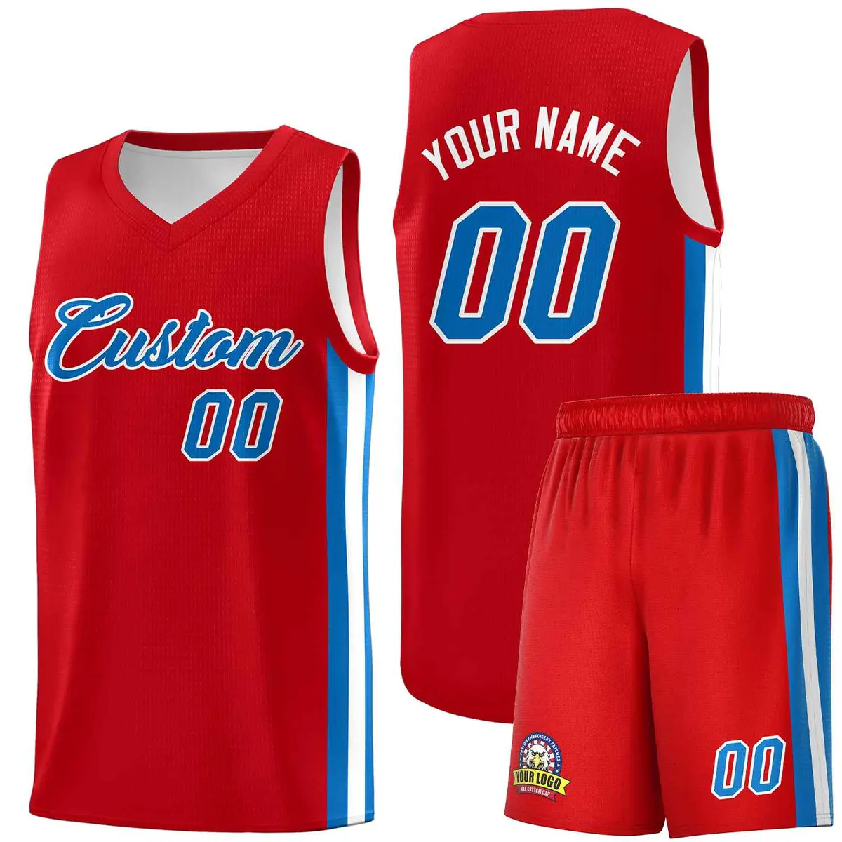 Red Blue-White Classic Sports Uniform Basketball Jersey Set