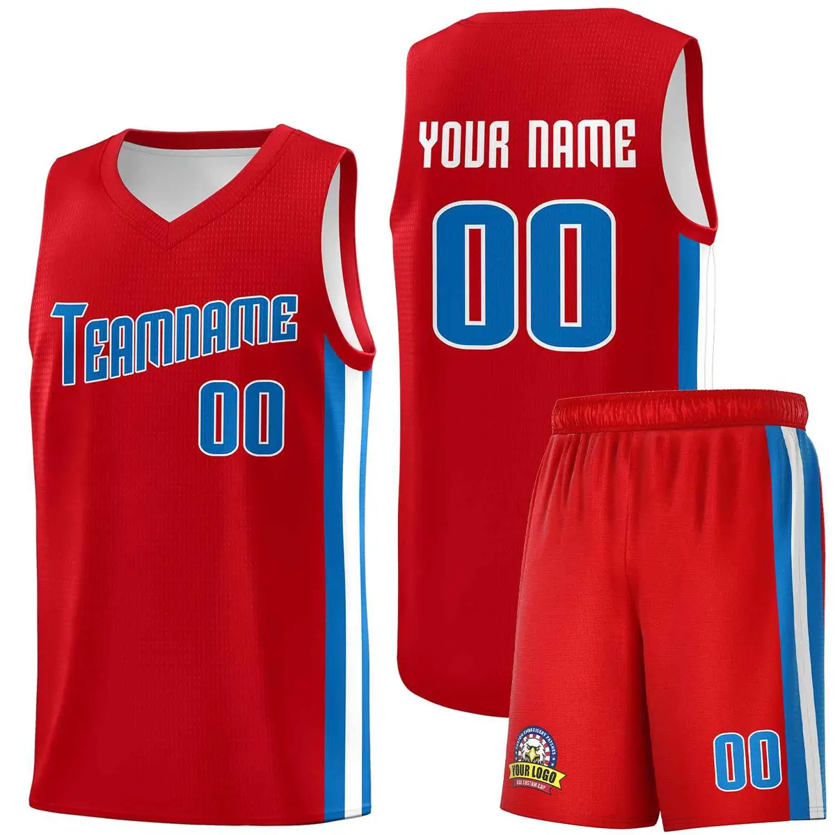 Red Blue-White Classic Sports Uniform Basketball Jersey Set