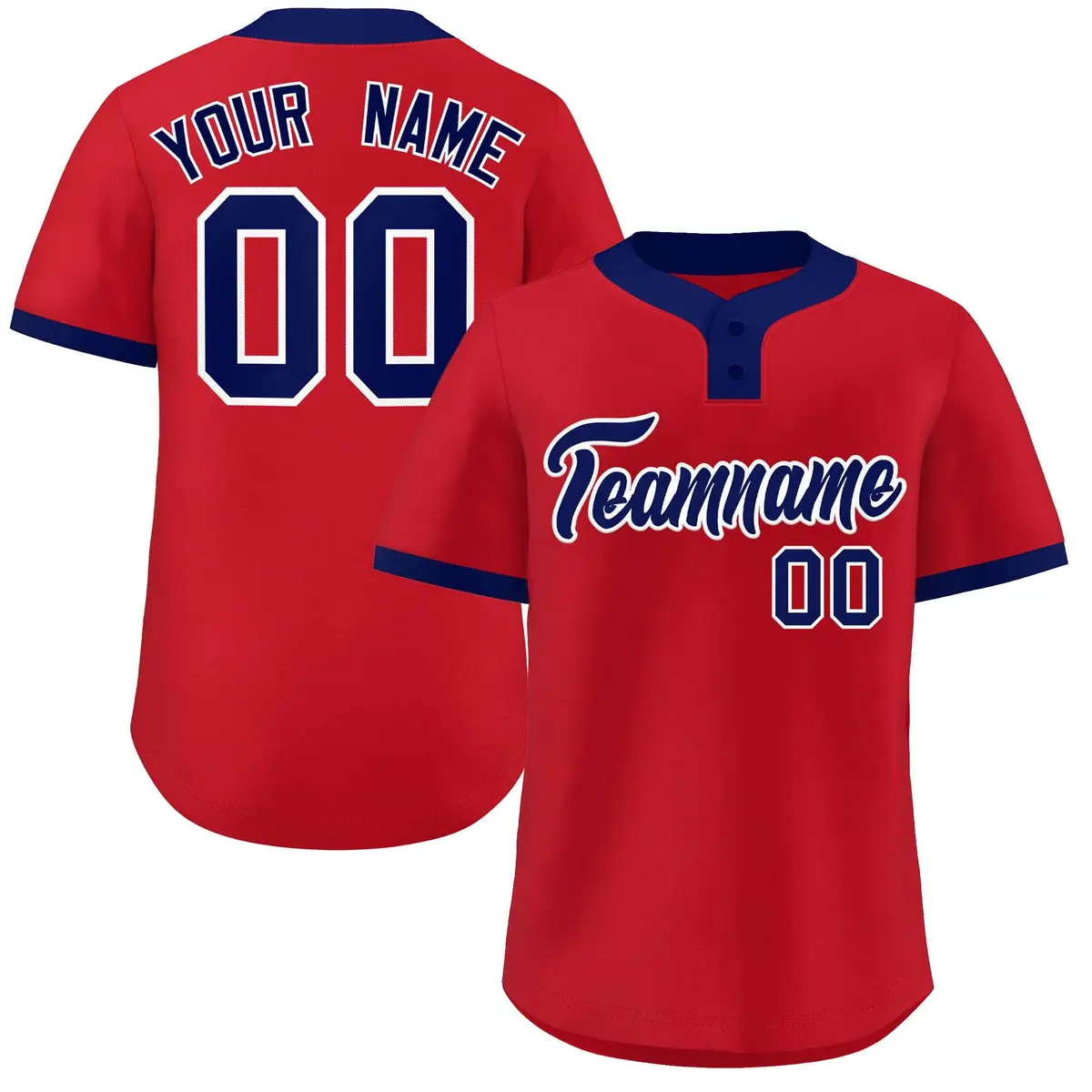 Red Blue-White Classic Style Two-Button Softball Jersey
