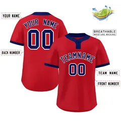 Red Blue-White Classic Style Two-Button Softball Jersey 2