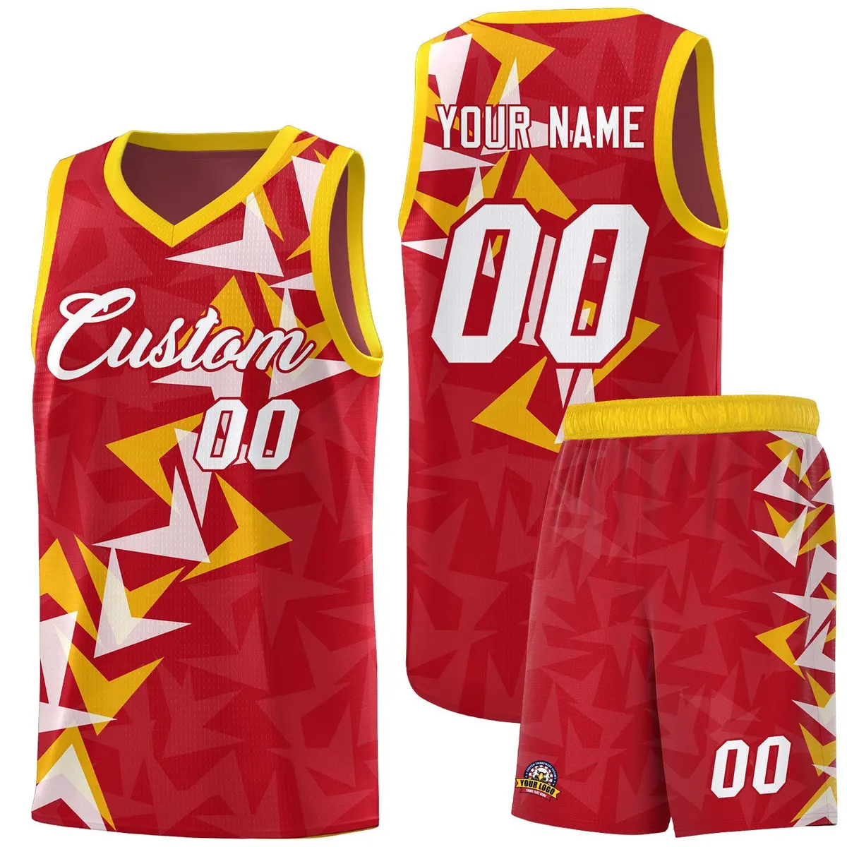 Red Boomerang Pattern Basketball Jersey