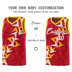Red Boomerang Pattern Basketball Jersey 3