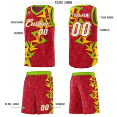 Red Boomerang Pattern Basketball Jersey 5
