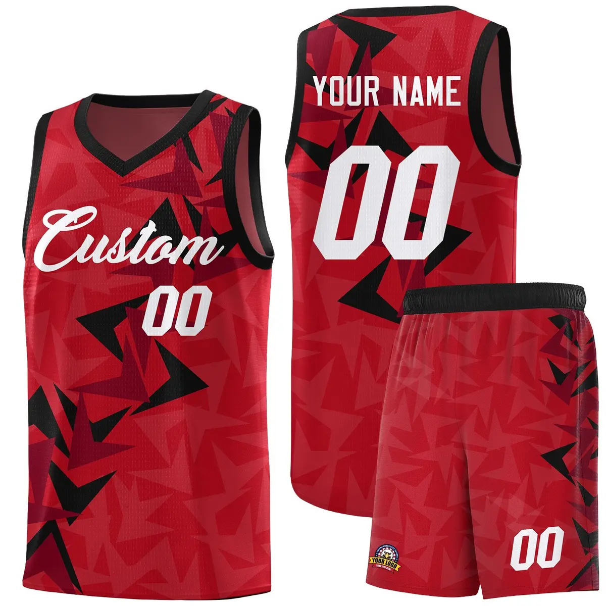 Red Boomerang Pattern Basketball Jersey