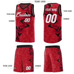 Red Boomerang Pattern Basketball Jersey 5