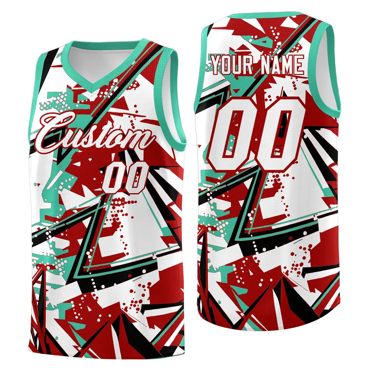 Red Bright Green Abstract Graffiti Basketball Jersey