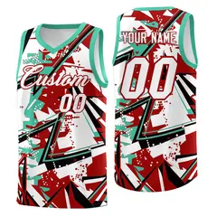 Red Bright Green Abstract Graffiti Basketball Jersey 1