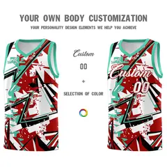 Red Bright Green Abstract Graffiti Basketball Jersey 3