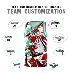 Red Bright Green Abstract Graffiti Basketball Jersey 4