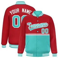 Red Bright Green Full-Snap Color Block Varsity Letterman Jacket 1
