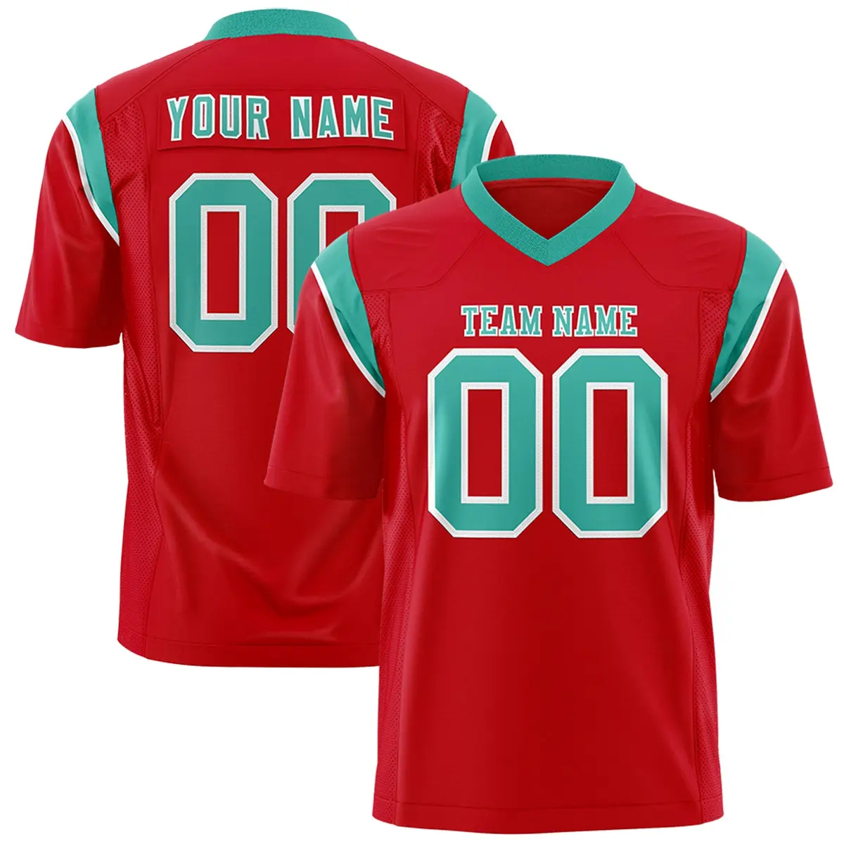 Red Bright Green Shoulder Cut Two-Tone Flag Football Jersey