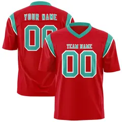 Red Bright Green Shoulder Cut Two-Tone Flag Football Jersey 1