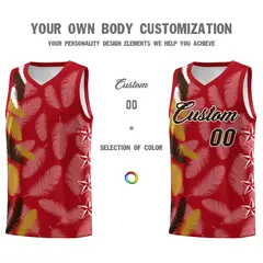 Red Brown Feather Series Graffiti Pattern Basketball Jersey 3
