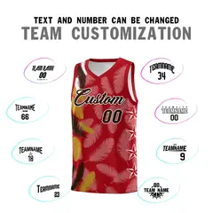 Red Brown Feather Series Graffiti Pattern Basketball Jersey 4