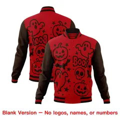 Red Brown Gold Halloween Bats Pumpkins Ghost Letterman Jacket 7