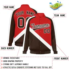 Red Brown Raglan Varsity Full-Snap Letterman Baseball Jacket 2
