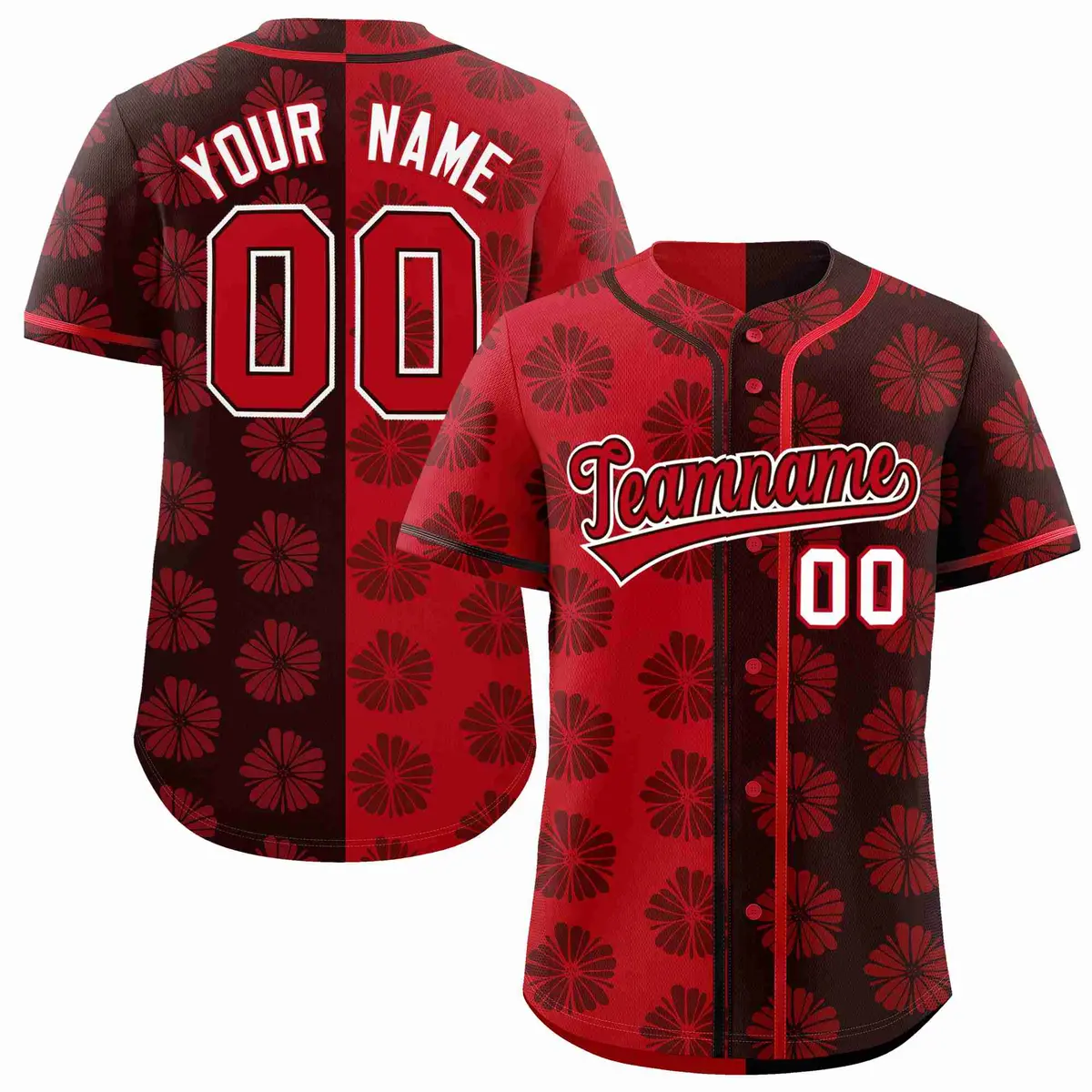 Red Brown Split Flower Graffiti Authentic Baseball Jersey