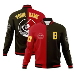 Red Brown Split Letterman Varsity Full-Snap Baseball Jacket 1