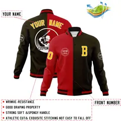 Red Brown Split Letterman Varsity Full-Snap Baseball Jacket 4