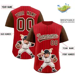 Red Brown Stripe Animals Graffiti Raglan Baseball Jersey 2