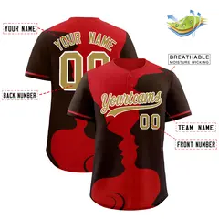 Red Brown Valentine's Day Couple Silhouettes Baseball Jersey 3