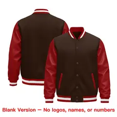 Red Brown White Raglan Varsity Full-Snap Leather Sleeves Letterman Jacket 5