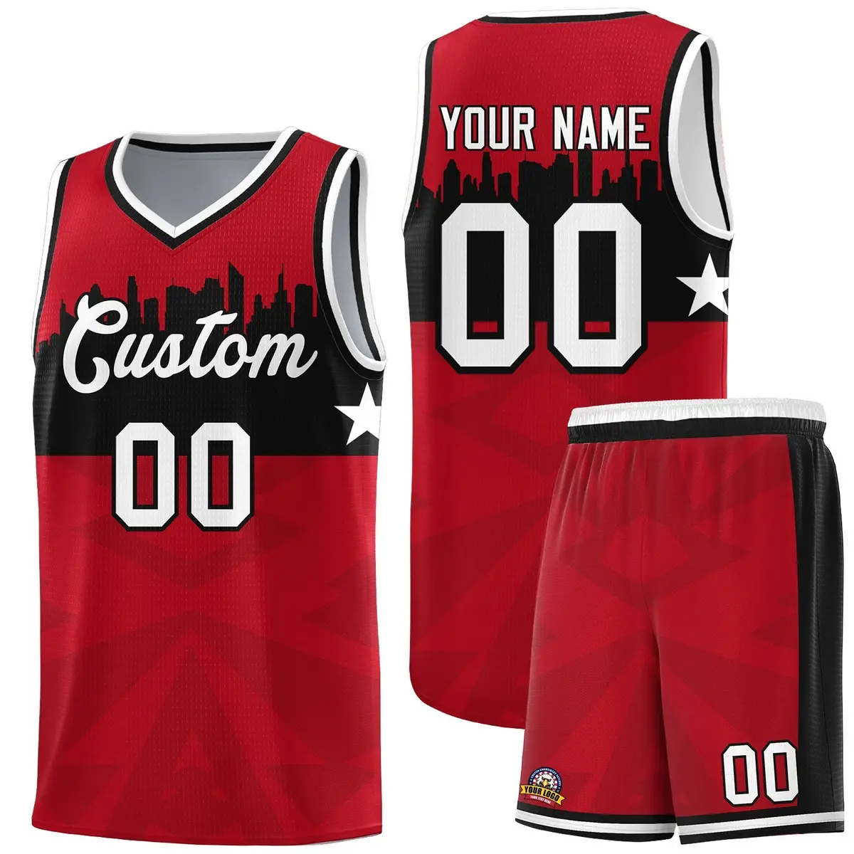Red City Silhouette Pattern Basketball Uniform Jersey