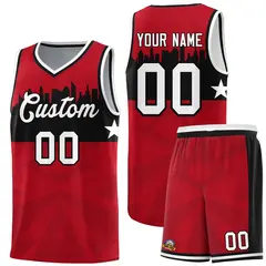 Red City Silhouette Pattern Basketball Uniform Jersey