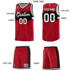 Red City Silhouette Pattern Basketball Uniform Jersey 5