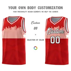 Red City Silhouette Pattern Basketball Uniform Jersey 3