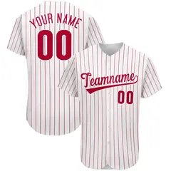 Red Classic Team Style Stripe Authentic Baseball Jersey 1